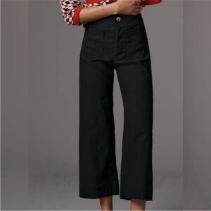 Maeve Colette Black High Rise Wide Leg Crop Linen Blend Stretch Pants Size 25